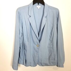 J. Jill Love Linen Women Plus Linen Blend Blazer Jacket Sz 3X Blue Lagenlook